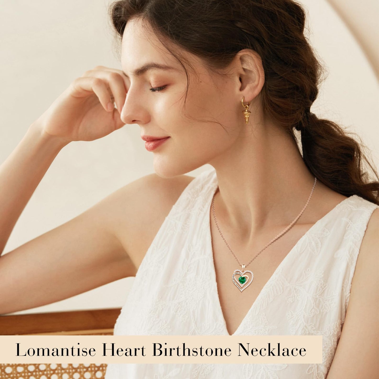 Lomantise Heart Birthstone Necklace Gifts for Women, 925 Sterling Silver Pendant Necklace Wife Birthday Gifts Anniversary Christmas Gifts for Women Wife Girlfriend Mom Her