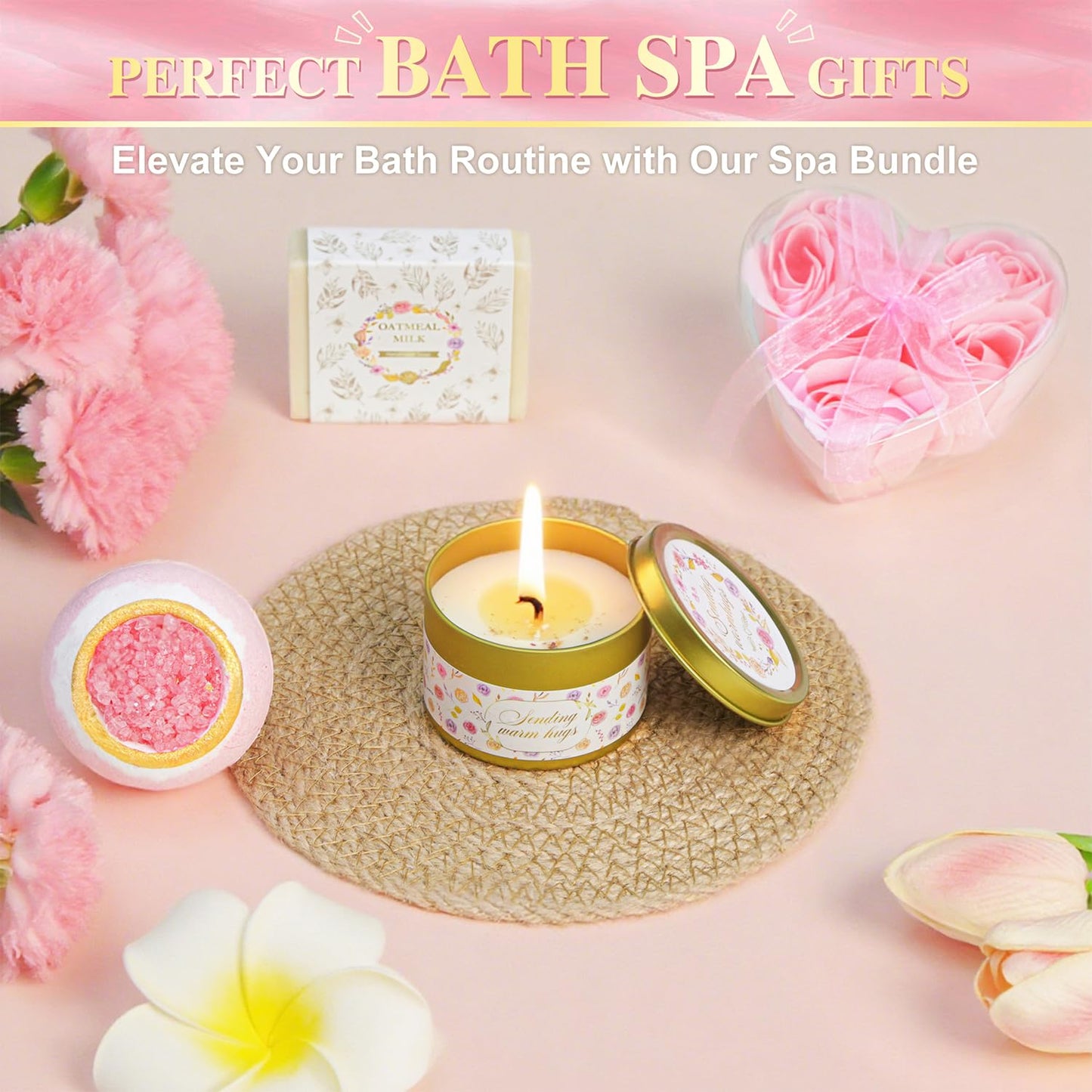 Gift Baskets for Women, 11 PCS Unique Birthday Gifts for Women, Self Care Gift Baskets, Thank You, Get Well, Sympathy Inspirational Friendship Gifts for Mom,Grandma, Sister,Friends (Pink)