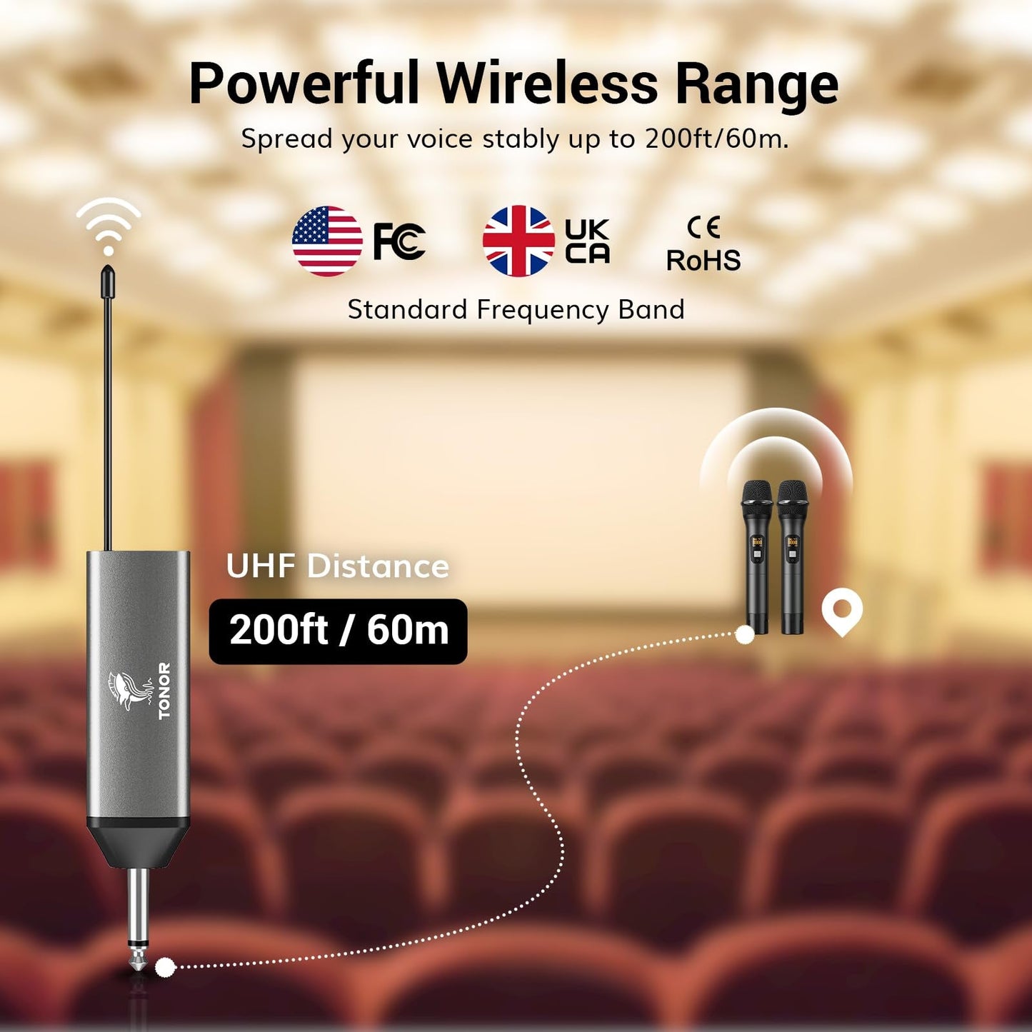 Tonor Wireless Microphones, Uhf Metal Dual Cordless Dynamic Mic System With Rechargeable Receiver, Microfonos Inalambricos Profe