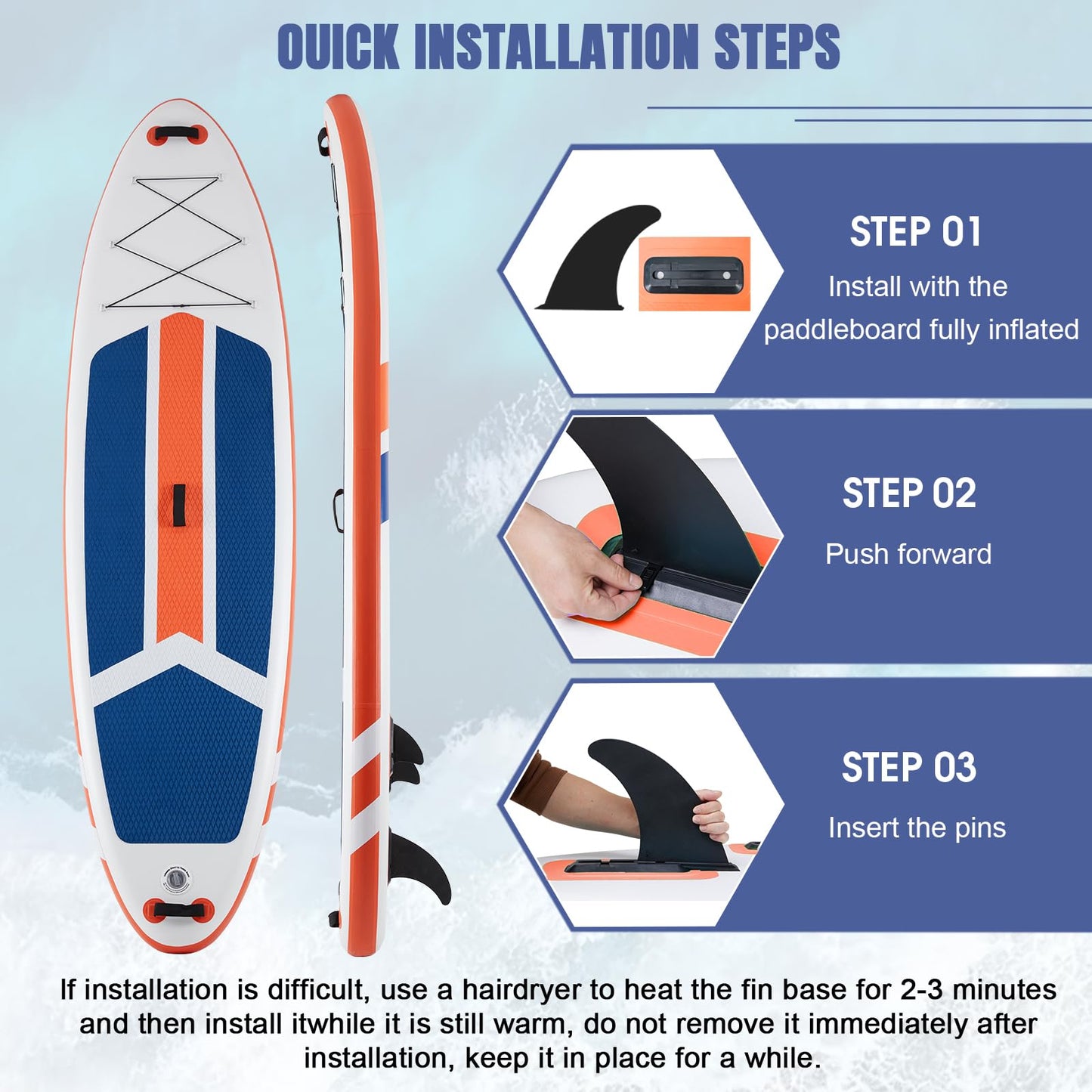 NEWBULIG 33" Inflatable Paddle Board SUP, Stand Up Paddle Board Blow Up with 3 Carry Handles, Non-Slip Deck Pad, Complete Kit with Pump, Leash & Backpack for Beginners/Adults