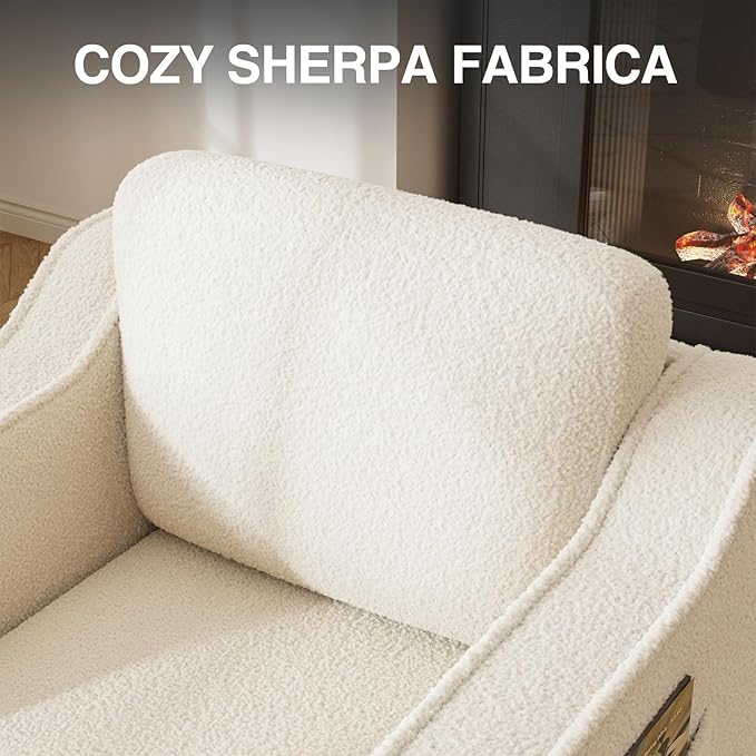 FiveWillowise Swivel Accent Chair for Living Room, 30 Inches Barrel Upholstered Armchair, Cozy Modern Arm Chair Single Sofa for Bedroom, Apartment, Reading Room, White