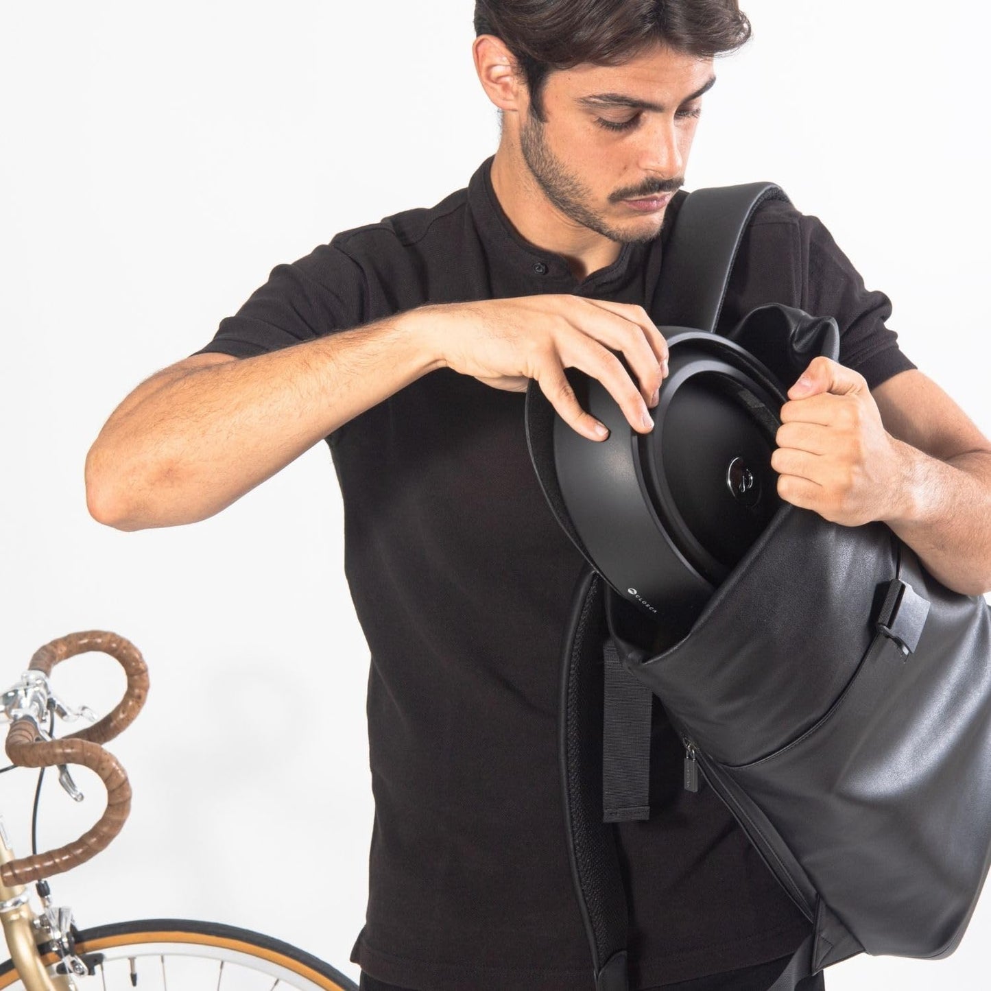 CLOSCA. Folding Helmet with Visor. Adult Bicycle Helmet. Bike and Electric Scooter Certified. Commuter and Collapsible. Colors for Women and Men. (Black/Black Visor, L)