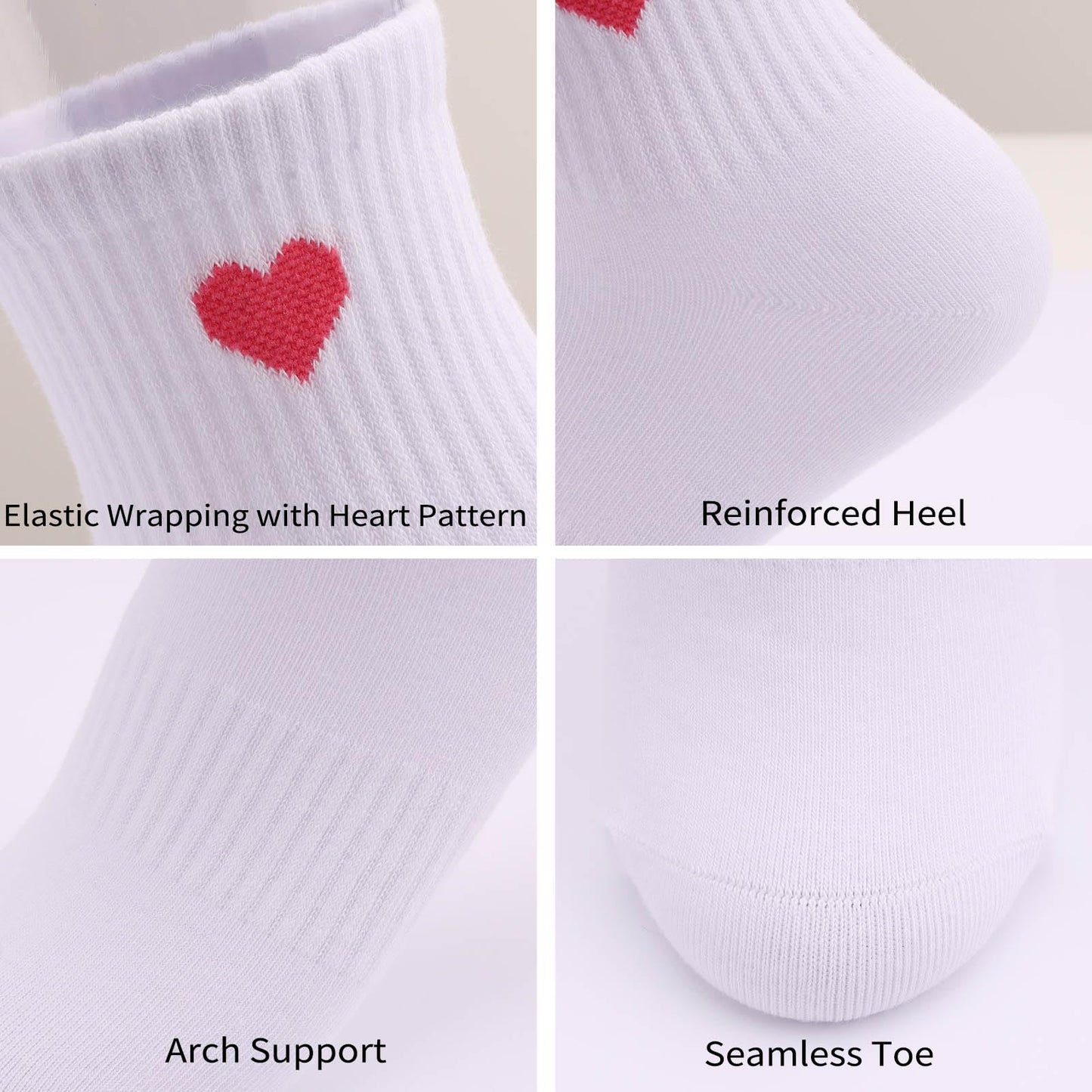 SailingTailor Solid Color Heart Crew Socks Casual Cute Lovely Low Cut Soft Cotton Sports Running Athletic Quarter Socks for Women
