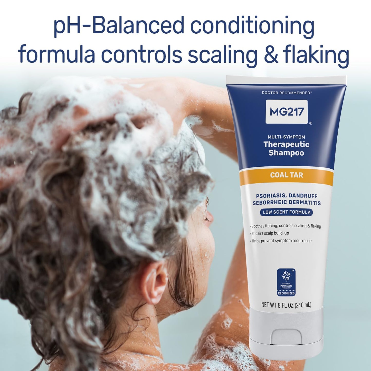 MG217 Psoriasis Shampoo with Coal Tar, Therapeutic Scalp Treatment, Controls Itching, Scaling, Flaking, Scale Buildup, Psoriasis