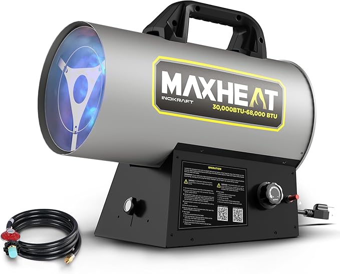 InoKraft MaXheat MH68 68,000 BTU Forced Air Propane Heater, Portable for Garage, Adjustable Liquid Propane Torpedo for Sho...