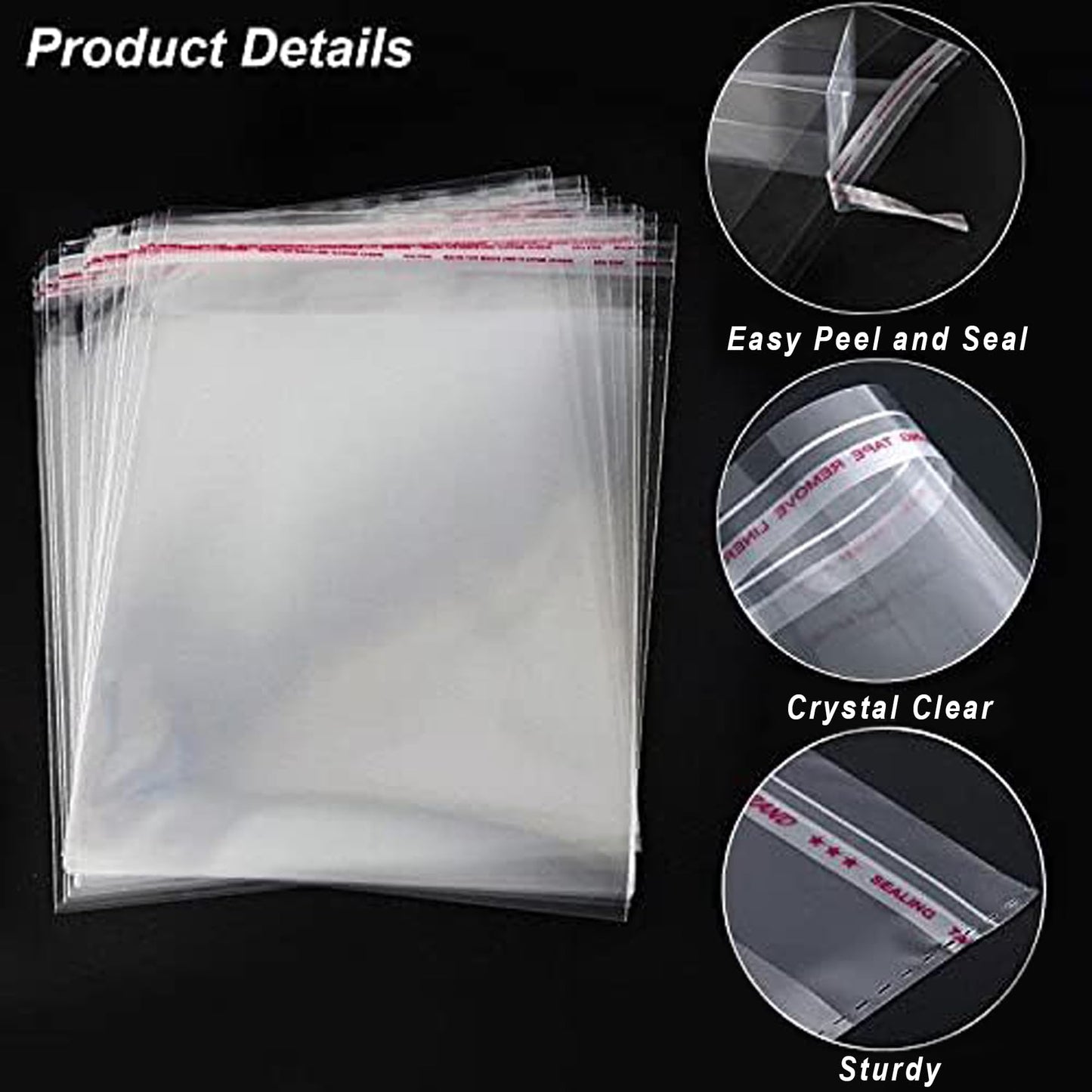 Clear Resealable Cellophane Plastic Bags for Packaging Shirts, Clothing and Products,100 Pcs 12x16 Inches Large Self Sealing Cellophane Bags