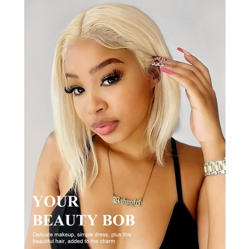 Megalady Beauty Arabella 613 Bob Wig Human Hair 13X4 Ready to Go Glueless Wig 180% Density Straight 613 Bob Wigs Human Hair Pre Plucked with Baby Hair(10 Inch, 13x4 Glueless Bob Wig)