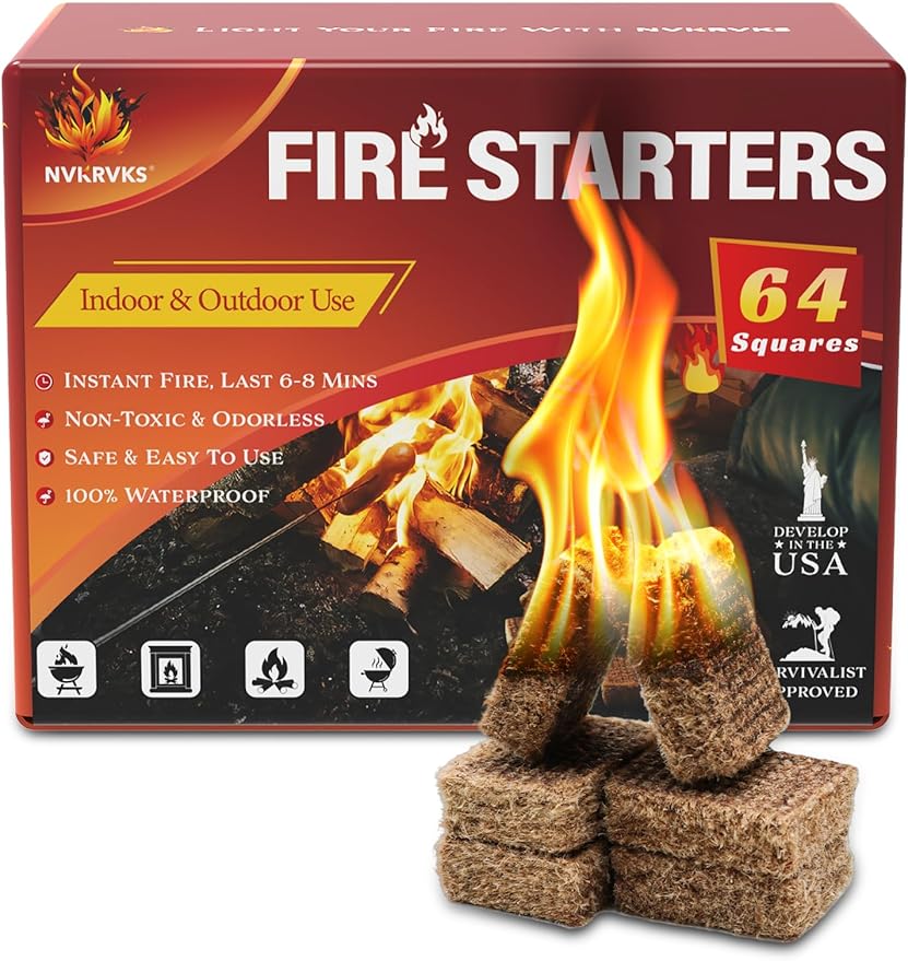 Nvkrvks Fire Starter, Easy-Burning Fire Starter Squares for Wood Stoves, Campfires, Grill Pit and Fireplace, Natural & Wat...