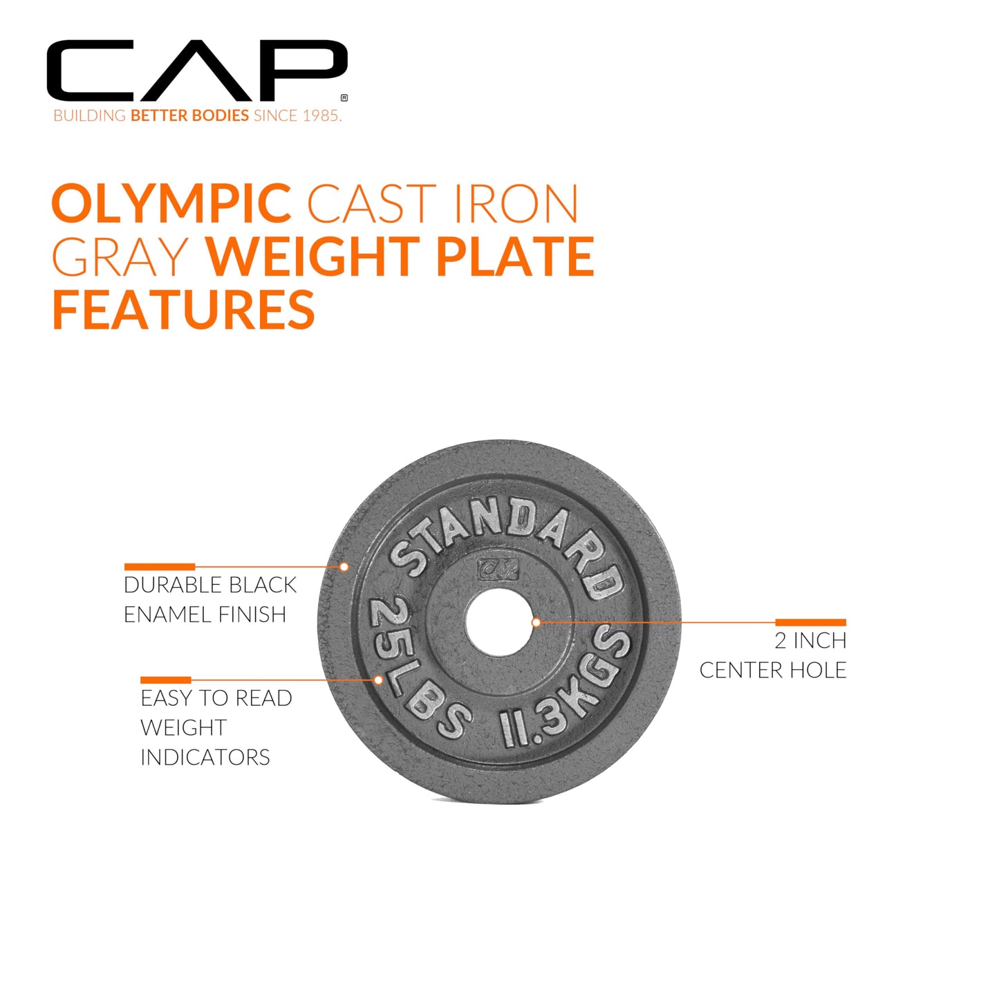 CAP Barbell Olympic 2-Inch Weight Plate, Gray, 2.5 LBS