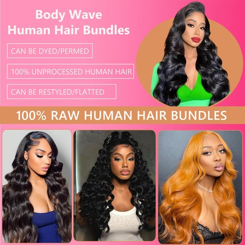 Aptatuse Body Wave Bundles Human Hair 16 18 20Inch 100% Unprocessed 12A Brazilian Virgin Raw Bundles Human Hair 3 Quick Weave Hair Bundles for Women Hair Extensions Natural Black