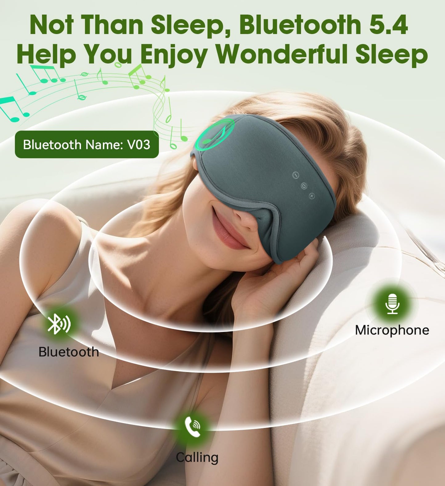 Bamboo Cotton Sleep Mask with Bluetooth Wireless Headphones - Blackout Eye Mask for Sleeping 3D Contoured Sleep Headband Ear Muffs Lengthen & Low Noise Hook for Better Experience (Grey)