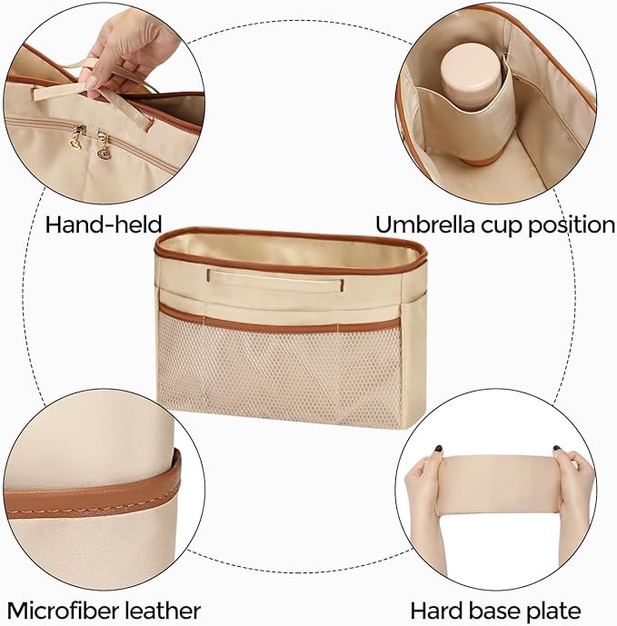 SDANG Purse Organizer Satin Insert for Handbags & Totes – Bag Insert Organizer with Zipper, Compartment Divider & Shaper Liner (Open Type, Small 24)