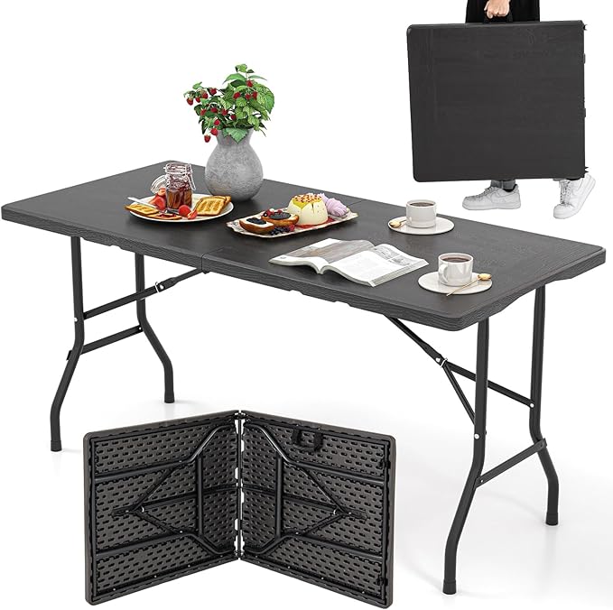 Tangkula 5FT Folding Table, Indoor Outdoor Foldable Plastic Table with HDPE Tabletop, Sturdy Metal Fame, Carrying Handle, ...