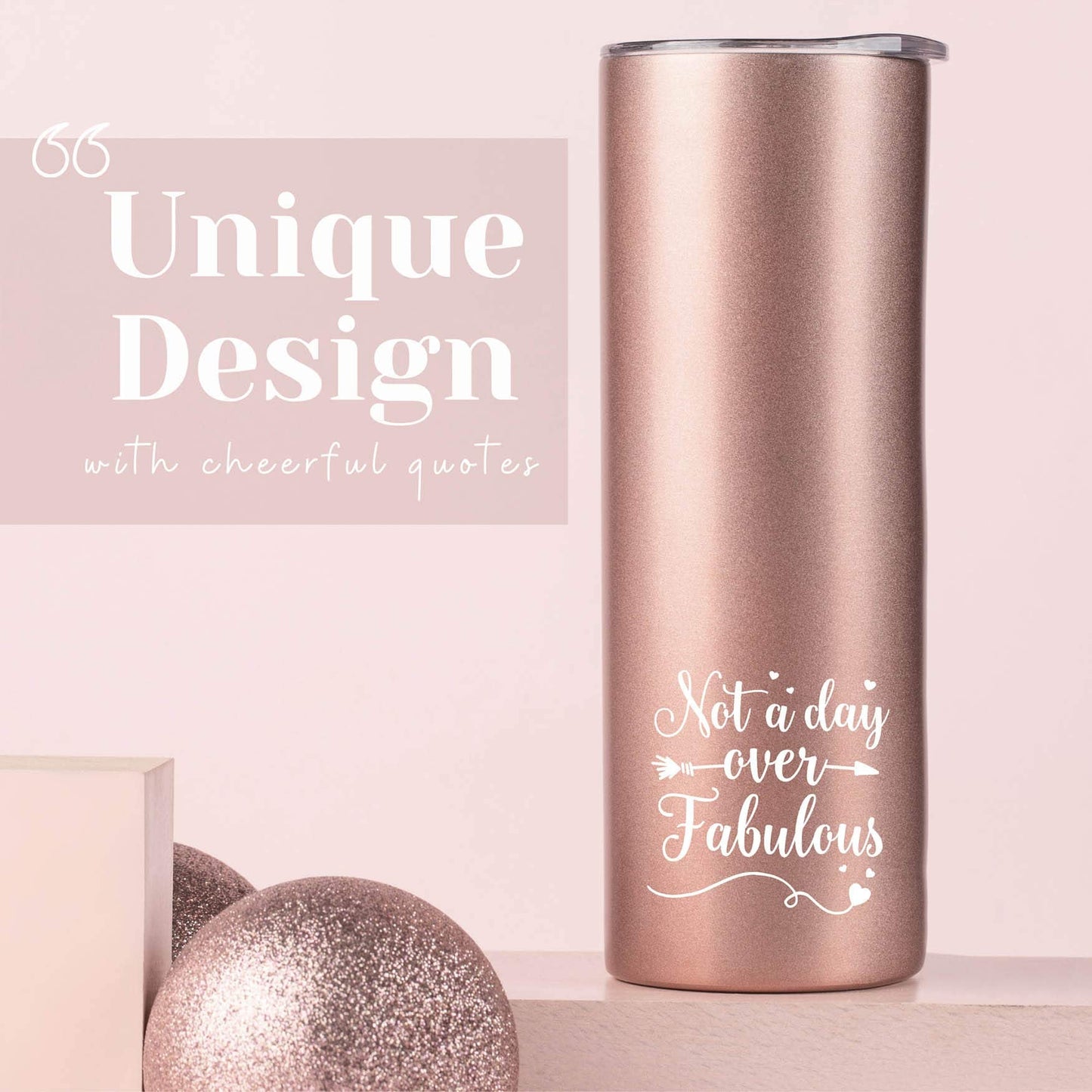 Onebttl 50th Birthday Gifts for Women, Female, Her - 50 and Fabulous - 20oz/590ml Stainless Steel Insulated Tumbler with Straw, Lid, Message Card - (Rose Gold)