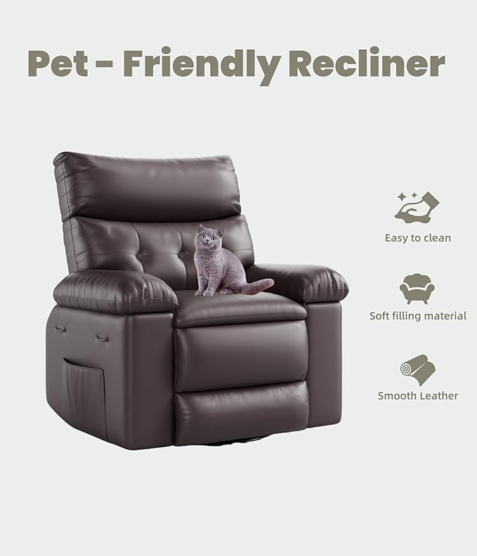 GarveeHome Oversized Wide Recliner Chair - Faux PU Leather Large Manual Recliner for Adults, Lazy Chair with 1.5X Sponge Comfort Arm and Back for Living Room, Bedroom