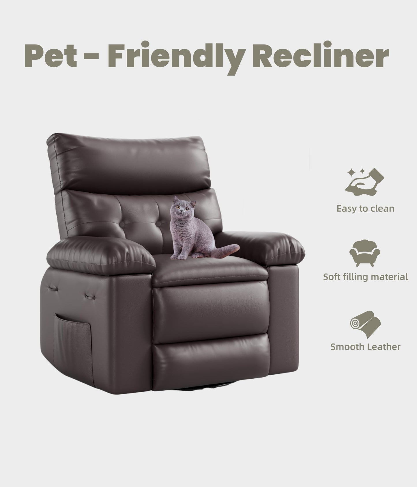 GarveeHome Oversized Recliner Chairs, Classic Manual Leather Recliner, Home Theater Seating with Lumbar & Arms Support for Living Room, Bedroom and Nursery - Brown