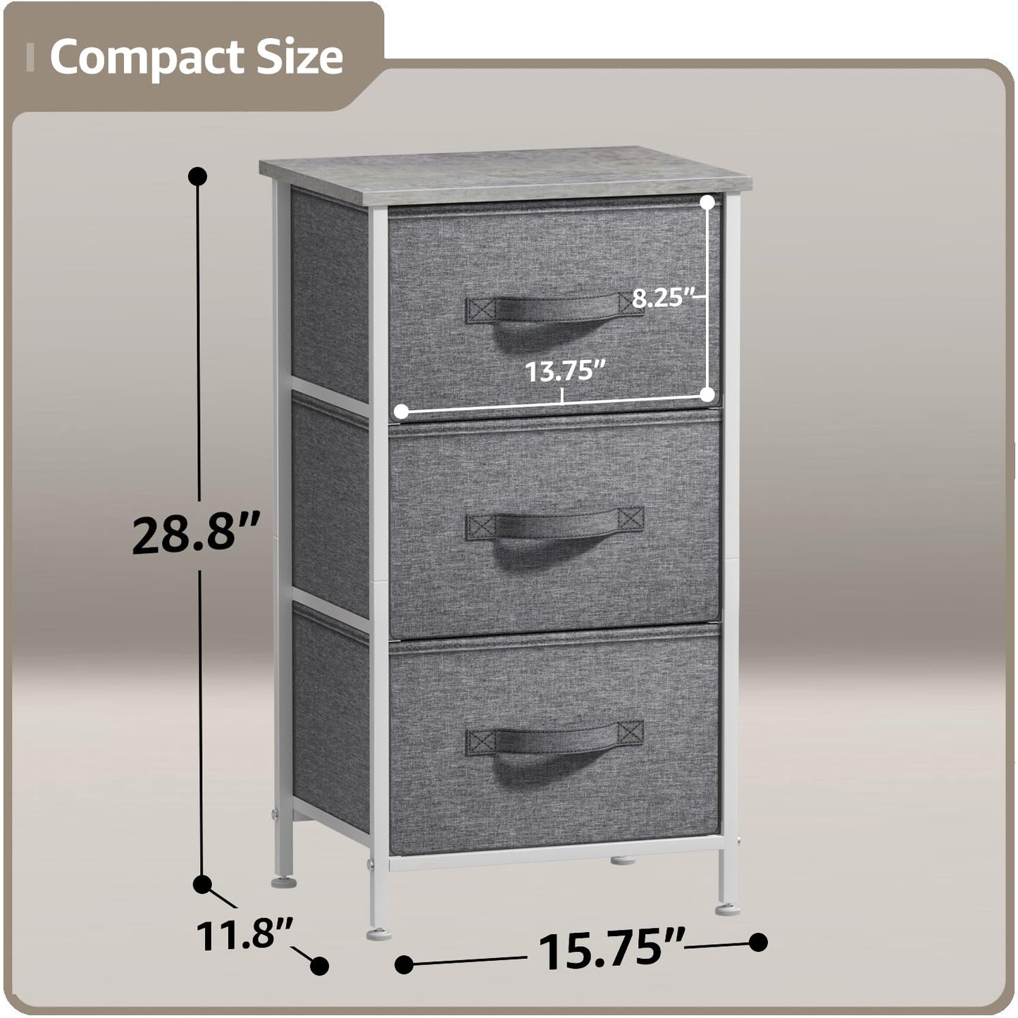 Sorbus Nightstand with 3 Drawers - Bedside Furniture & Night Stand End Table Dresser with Steel Frame, Wood Top, Easy Pull Fabric Bins for Home, Bedroom Accessories, Office & Dorm