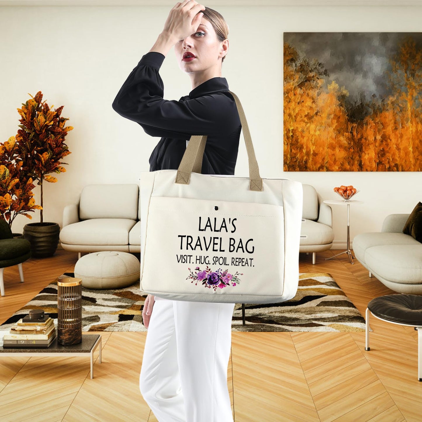 WCGXKO Lala Gift Best Lala Gift Lala Birthday Gift Lala’s Travel Bag Visit Hug Spoil Repeat Tote Bag (LALA TB), Large