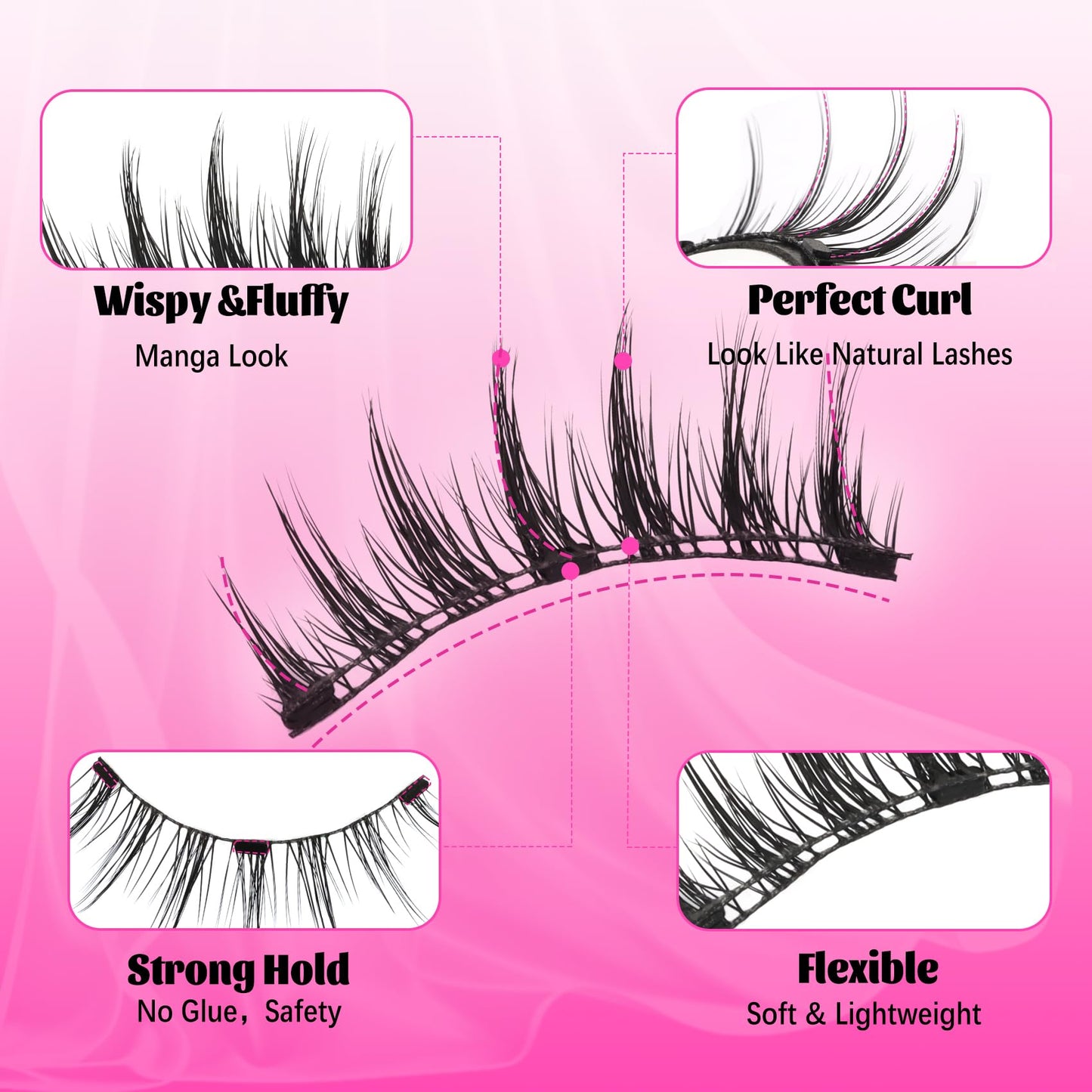 Veleasha Magnetic Eyelashes Manga Lashes Spiky Lash Magnetic Lashes with Applicator Natural Look Reusable No Glue Easy to Apply