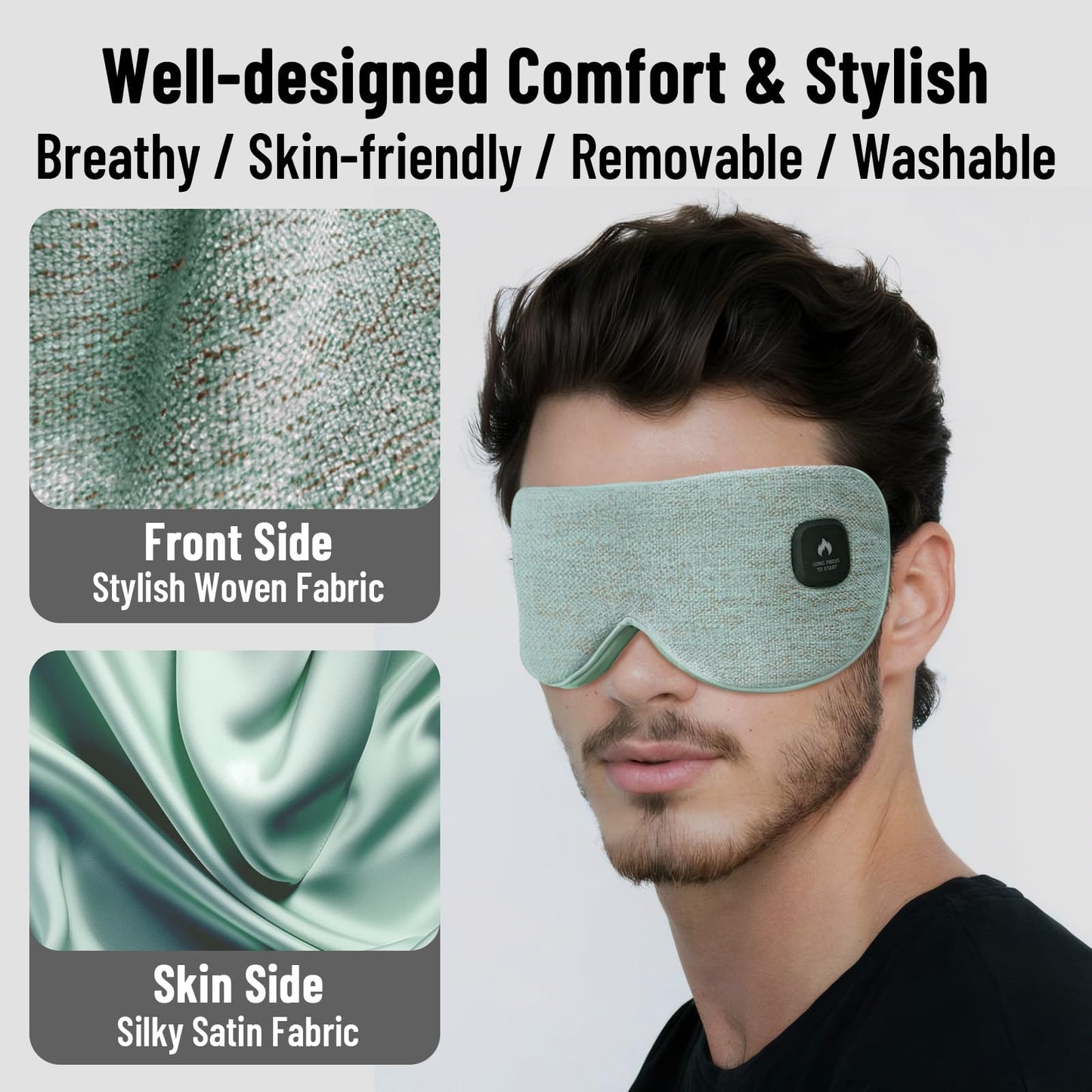 ATreebay Cordless Heated Eye Mask for Dry Eyes, Eye Mask for Dry Eyes, Washable Eye Heating Pad, Electric Warm Eye Compress, Gifts for Women Men (Blue Grey)