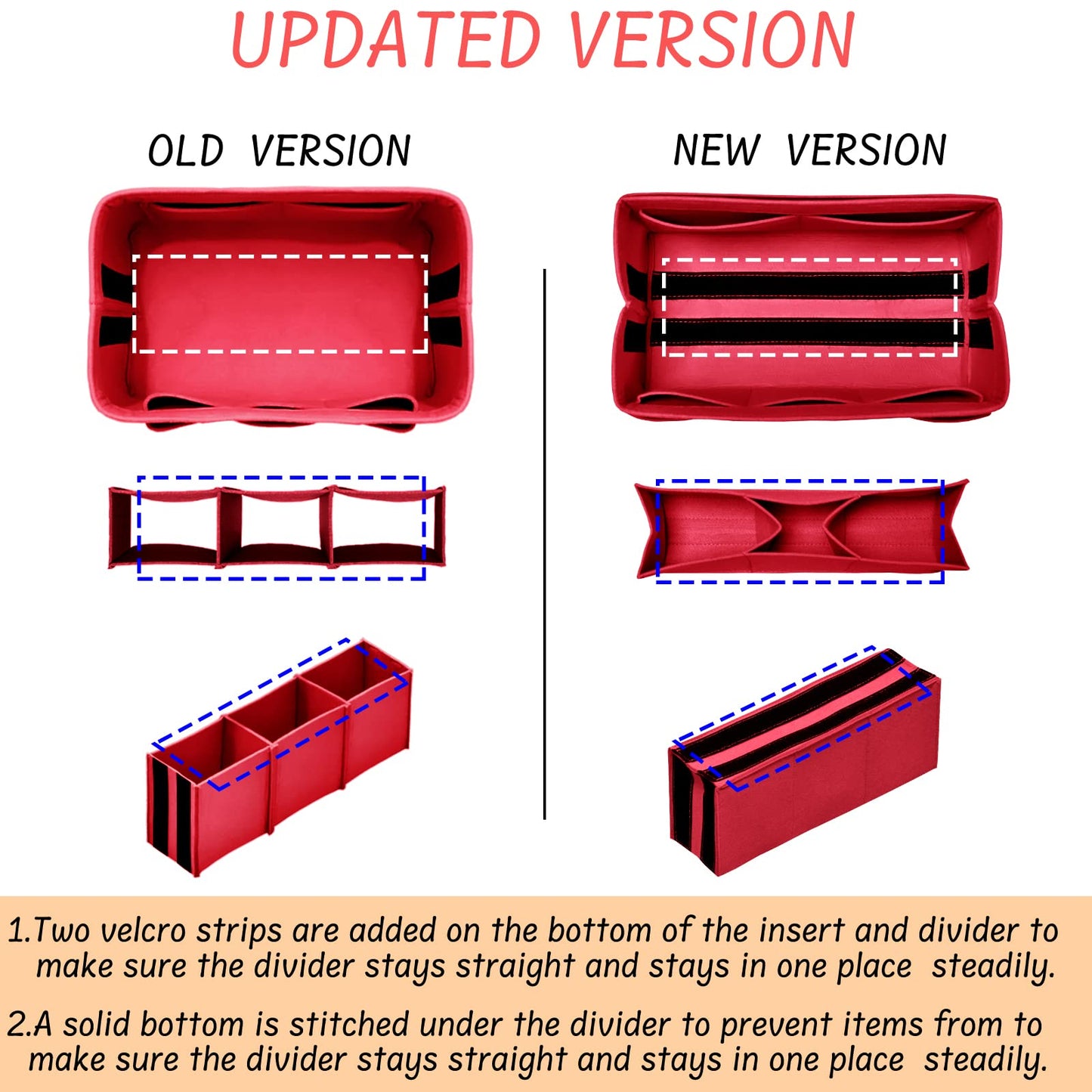 DailyPlus Purse Organizer Insert with Zipper Felt Bag Organizer for Tote Purse Bag Red XLarge
