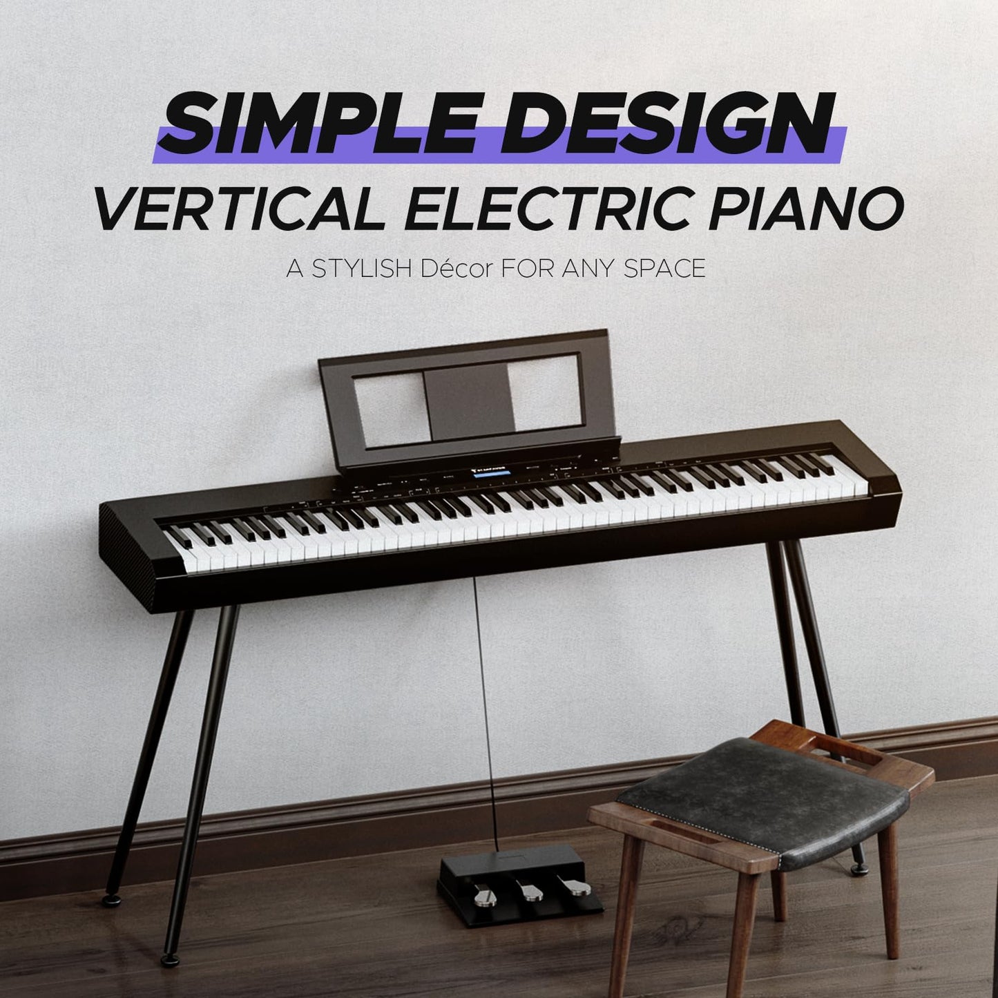 Starfavor 88 Key Full-Weighted Digital Piano, Electric Piano Keyboard for Beginner, Dual 30W Speakers, Graded Hammer Action 88 Keys, Triple Pedal, Bluetooth/USB/MIDI, Retro Matte Black