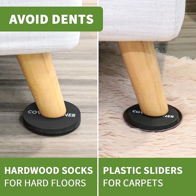 COVERCORNER Furniture Sliders for Hardwood Floors, Furniture Sliders for Carpeted Floors, 16 PCS 3 1/2 inch Combo Pack, Sliders for Moving Furniture, Furniture Movers Sliders, Brown