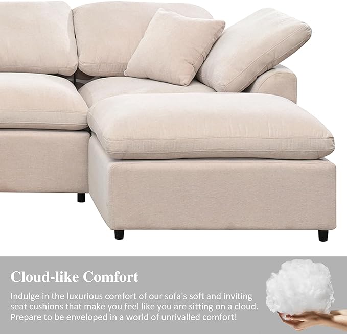 KIVENJAJA 130.3" W Oversized Cloud Couches for Living Room, 7 Seater Convertible Modular Sectional Sofa with Ottoman, Large U Shaped Corner Couch Furniture Set, Chenille Fabric, Modern, Beige