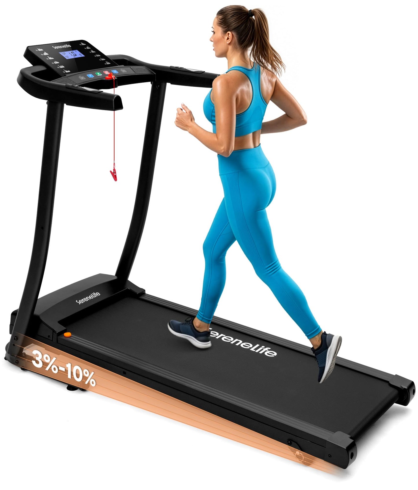 SereneLife Portable Foldable Treadmill with Incline Bluetooth Speakers and Heart Rate Sensors, 12 Preset Workout Programs, 2.0 HP Motor, Shock Absorbing Deck, 0.8-8 MPH Speed, 264 lb Capacity