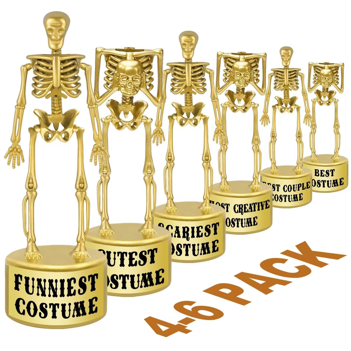ORIENTAL CHERRY Halloween Party Supplies - Golden Best Costume Skeleton Trophies for Kids Adults Contest Awards Prizes - 4 Pack