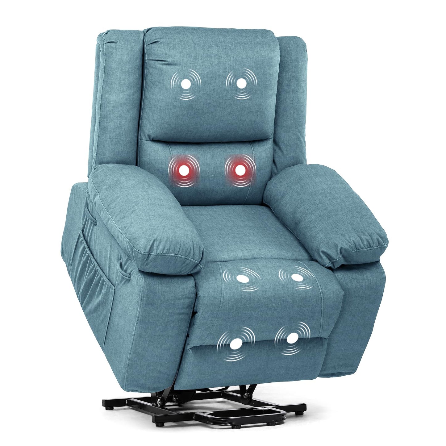 COMHOMA Electric Power Lift Chairs Recliners for Elderly,Recliner Chair with Massage and Heat,2 Side Pockets, USB Ports, Fabric(Blue)