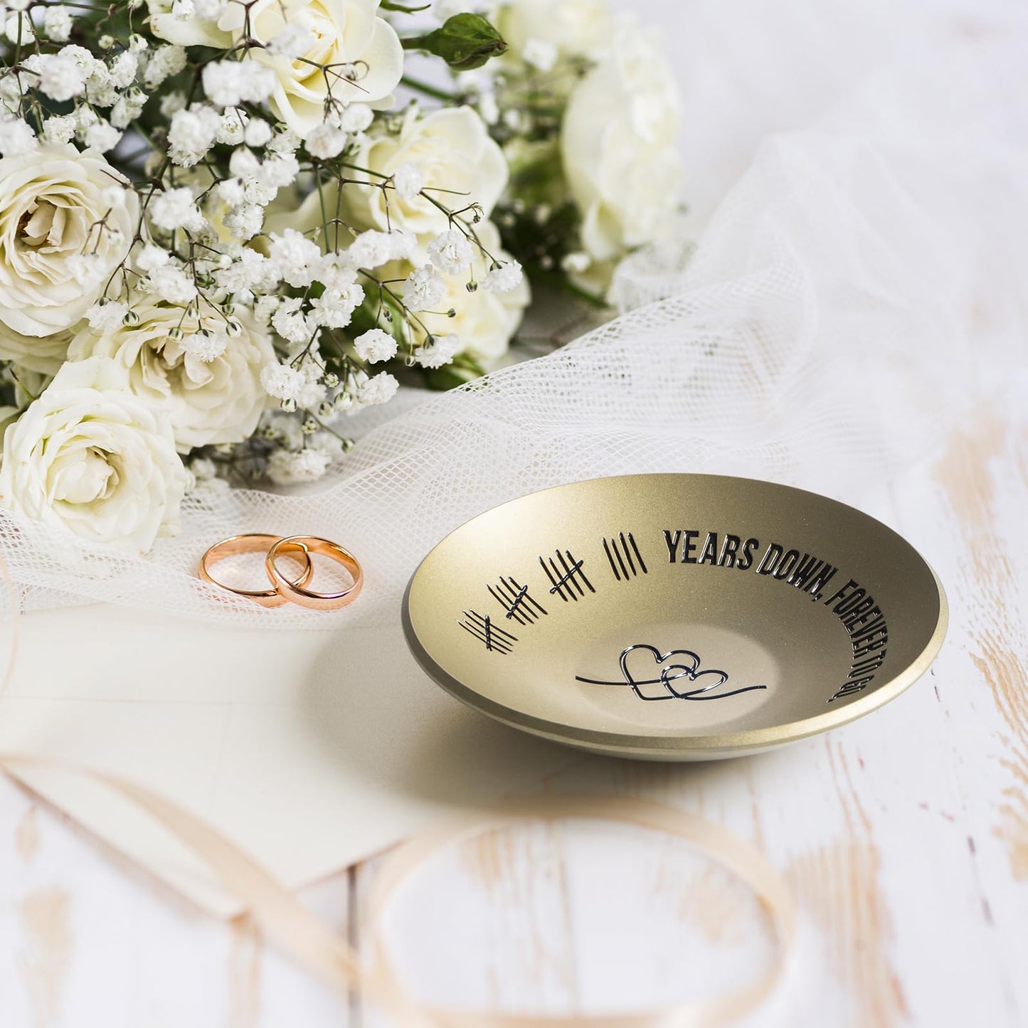 19th Anniversary Bronze Gifts, 19 Year Wedding Anniversary for Her Him Wife Husband, 4" Ring Holder Dish - Unique Bronze Metal Jewelry Tray Decor for Women Men Couple Parents