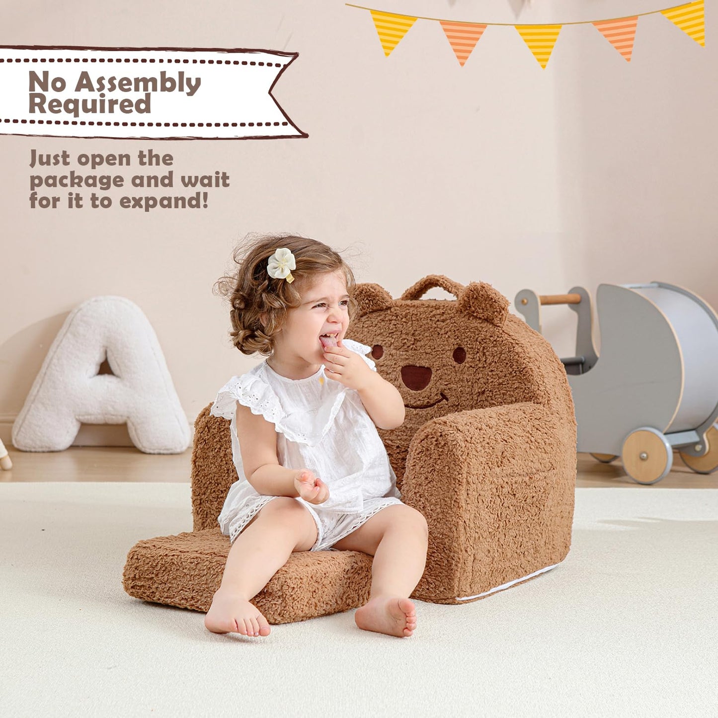 Kisdsa Toddler Chair,Sherpa Bear Kids Chair,Toddler Couch Fold Out,Children Reading Chair,Flip Out Kids Couch,Toddler Sofa Convertible for Age 1-3(Brown Bear)