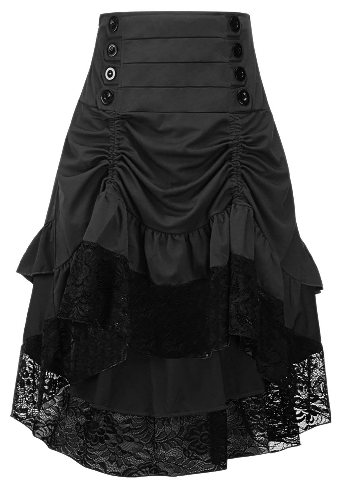 Alivila.Y Fashion Womens Steampunk Skirt Victorian High Low Dress 31706-Black-S