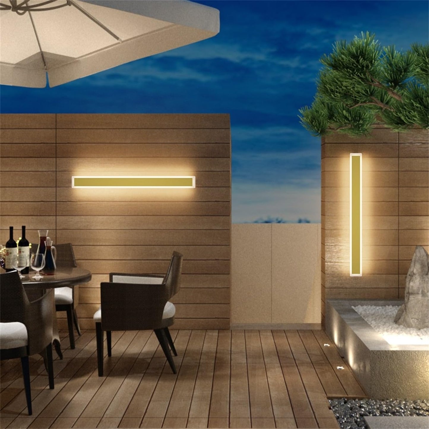 Coinmit 2Pack 39.4In Long Outdoor LED Wall Lights IP65 Waterproof Modern Exterior Wall Light 3000K Linear Outdoor Lights for Courtyard Porch(Gold)