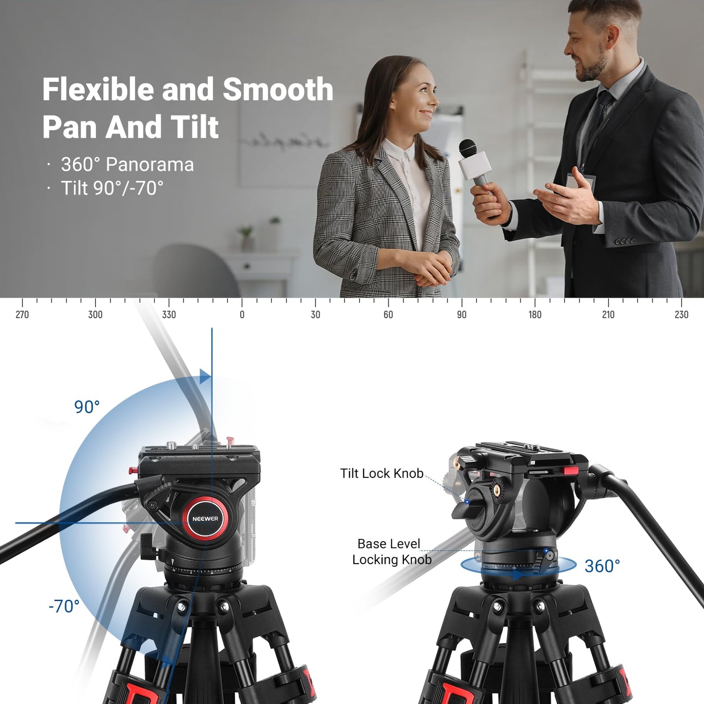 NEEWER 74" Video Tripod with Fluid Head, QR Plate , Aluminum Heavy Duty Camera Tripod Professional for DSLR Cameras Camcorders, Max Load 17.6lb/8kg, TP74