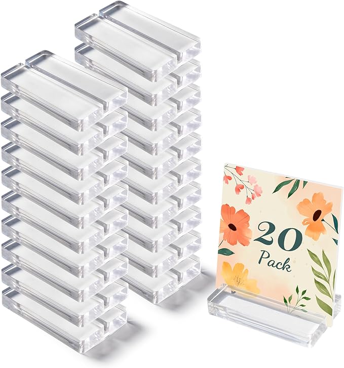 OUTNEE Acrylic Place Card Holders - 4 Inch Clear Table Number Holders Display Stand for Wedding Sign Name Card Menu Photo...
