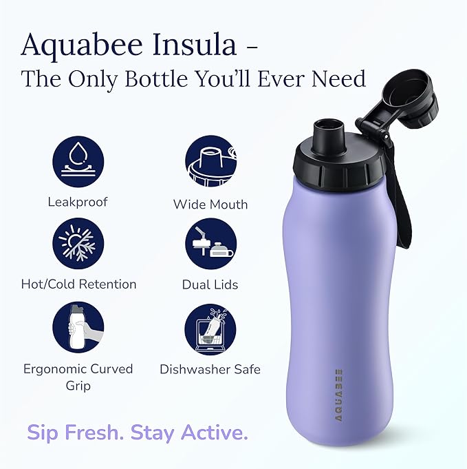 Insula Stainless Steel Water Bottle with Spout & Straw lid, BPA Free & Leakproof, Double Walled Vacuum Insulated water bottle for Sports, Bike, Travel & Hiking (Lavender, 24 Oz)