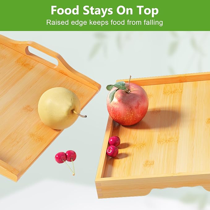 Youpehom Bed Tray Table with Folding Legs,Bamboo Breakfast in Bed for Kitchen Serving Tray,Sofa,Eating,Used As Laptop Desk Snack Tray (Bamboo, Large)