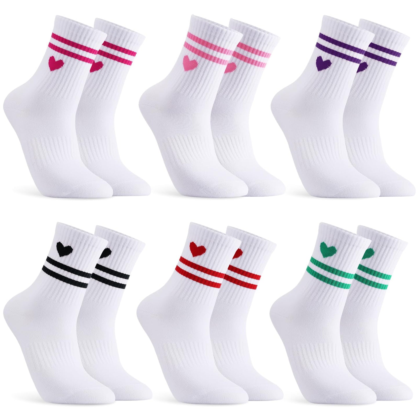 Jspupifip Heart Socks 6 Pairs Crew Athletic Cotton Women Striped Socks with Retro Stripes Hearts M