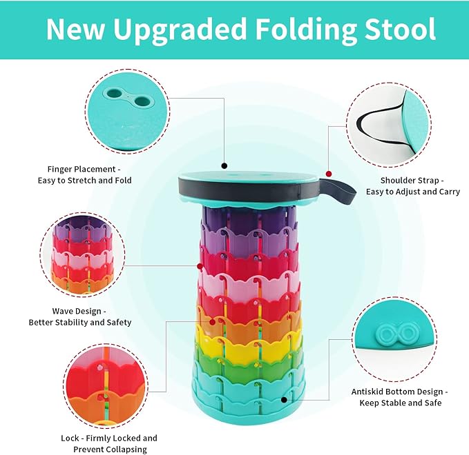 Fuuaiyim Folding Collapsible Camping Stool, Sturdy Platic Outdoor Foldable Telescopic Stool, Ultralight Portabel Retractable Seat for Camping, Picnic, BBQ, Gardern, Kitchen