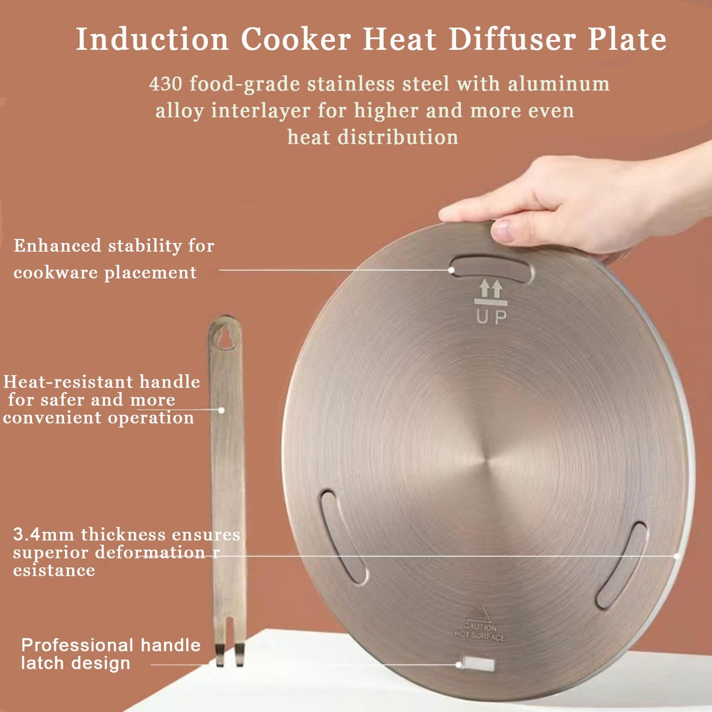 9.45Inch Heat Diffuser Plates for Gas Electric Stoves, Flygragon Stainless Steel Cooking Induction Adapter Plate for Glass Cooktop, Detachable Handle Induction Cooktop Converter Plate