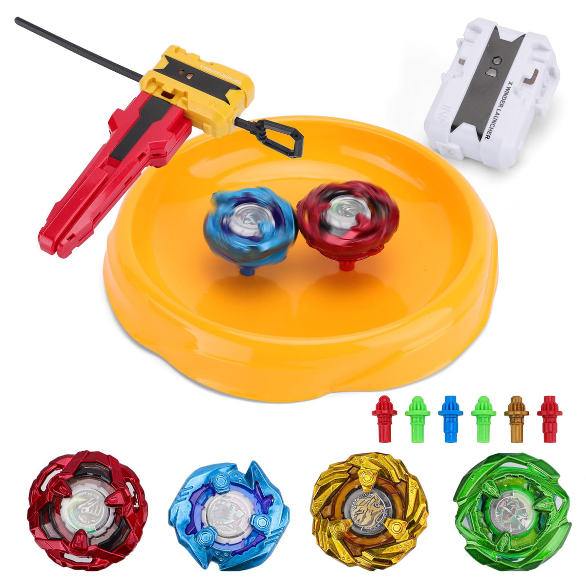 X Battling Set, 4 Spinning Tops, 3 Launchers and 1 Grip with, Kids Toys Birthday Gift Ideal for 6+ Years Old Boys