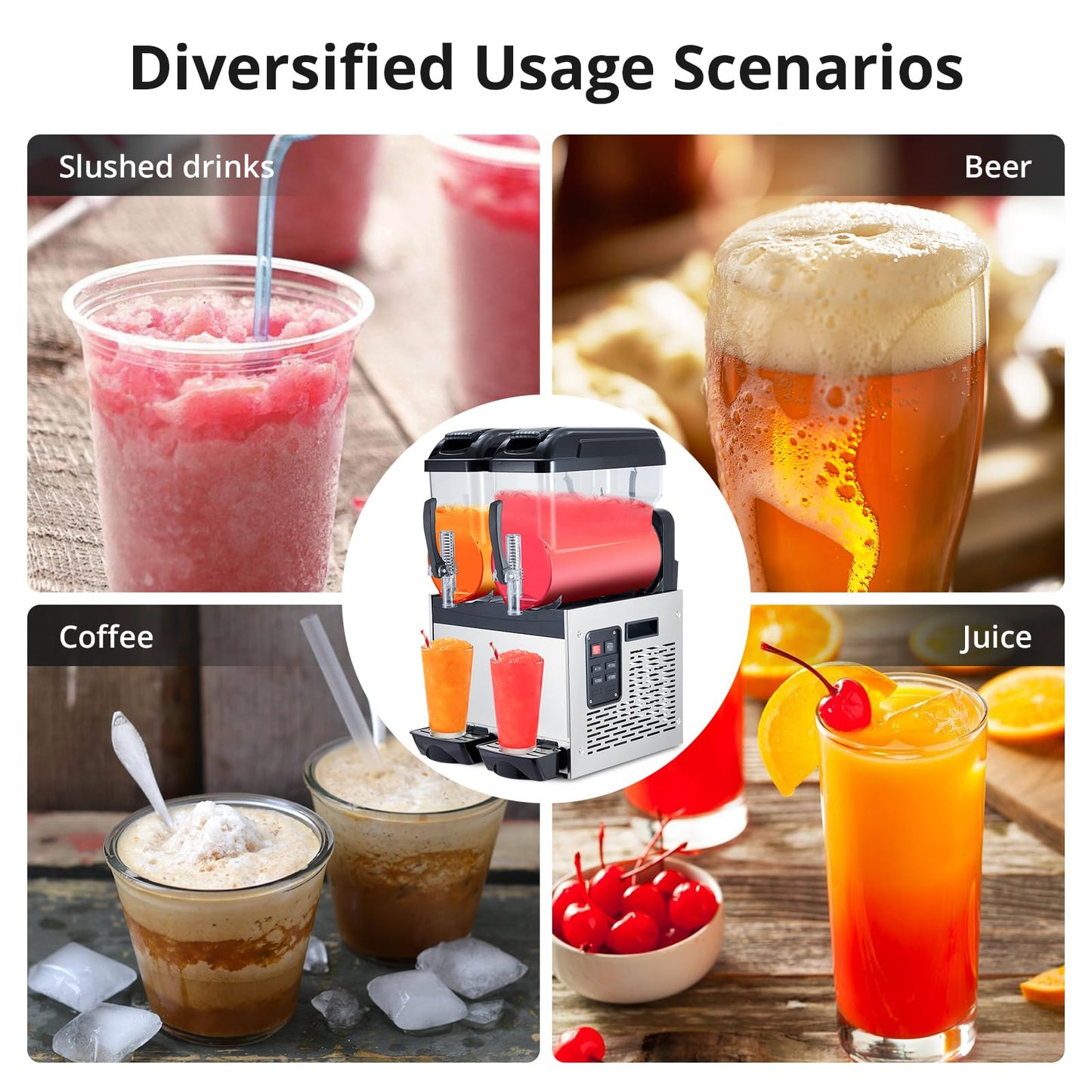 700W Commercial Slushie Machine Double Tank 12Lx2 /5.3Gal,Stainless Steel Frozen Drink & Margarita Maker, Self-Cleaning, for Bars, Restaurants, Cafe