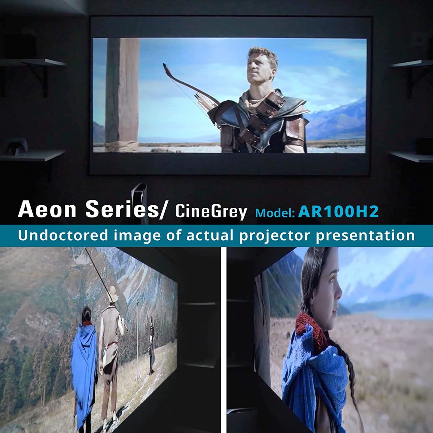 Elite Screens Aeon CineGrey 3D, 100" Fixed Frame CLR/ALR Projector Screen 16:9, Standard Throw Projection, Edge Free Ceiling & Ambient Light Rejecting, Wall-Mounted, for Movie Home Theater, AR100DHD3
