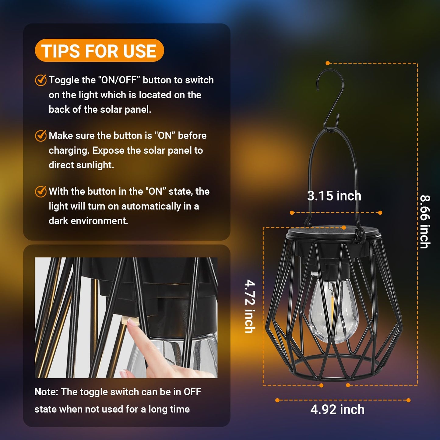 TaoFiaCo Solar Lanterns Outdoor Waterproof, Upgraded Powered Hanging Solar Lights for Outside, Auto On/Off, Brighter Hanging Outdoor Decor Lights for Yard Garden Patio Pathway 2 Pack