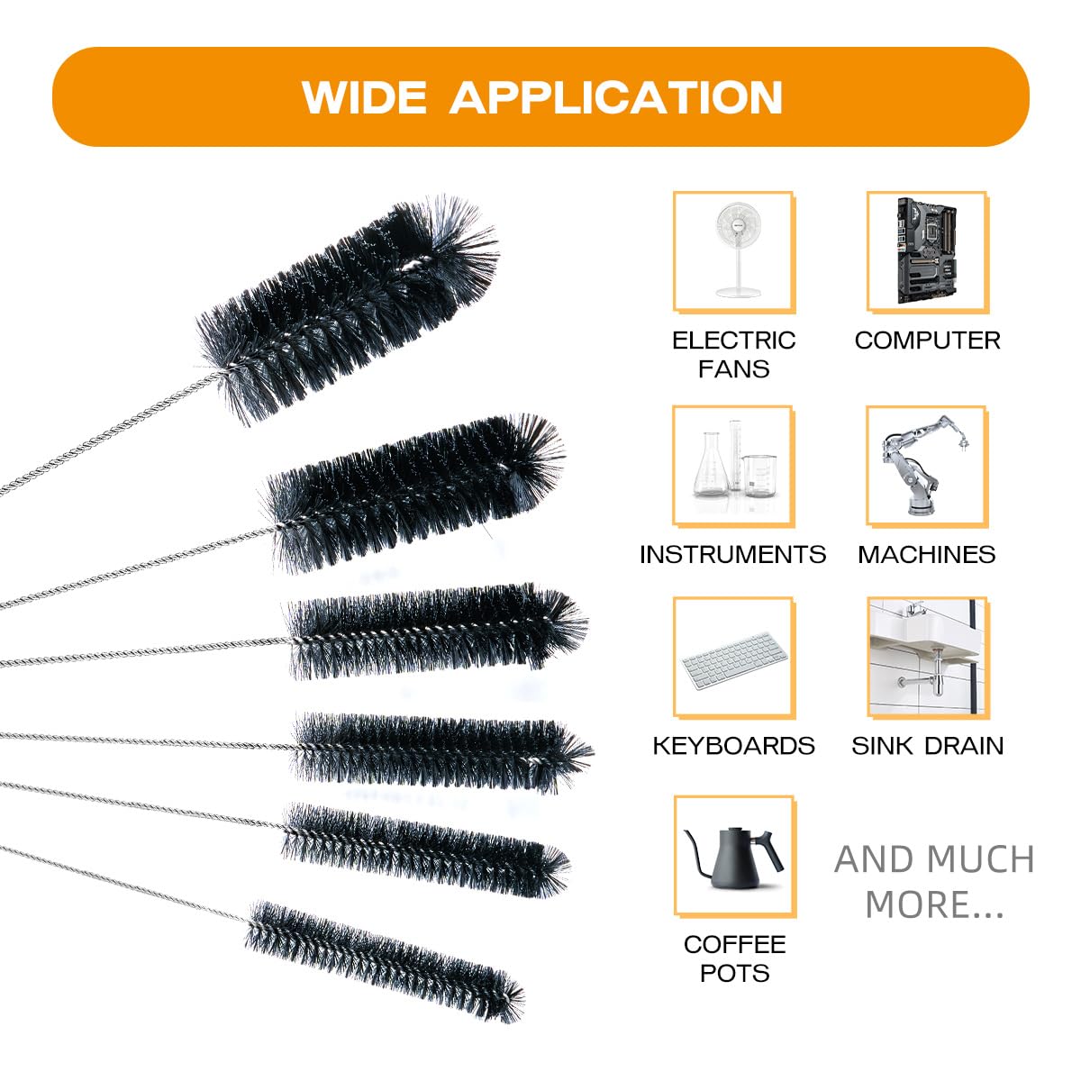 Brush Family Straw Cleaner Brush Set,6 Piece 12" Long Pipe Tube Bottle Brushes for Cleaning Narrow Neck Bottles,Coffee Maker,Glass Cups