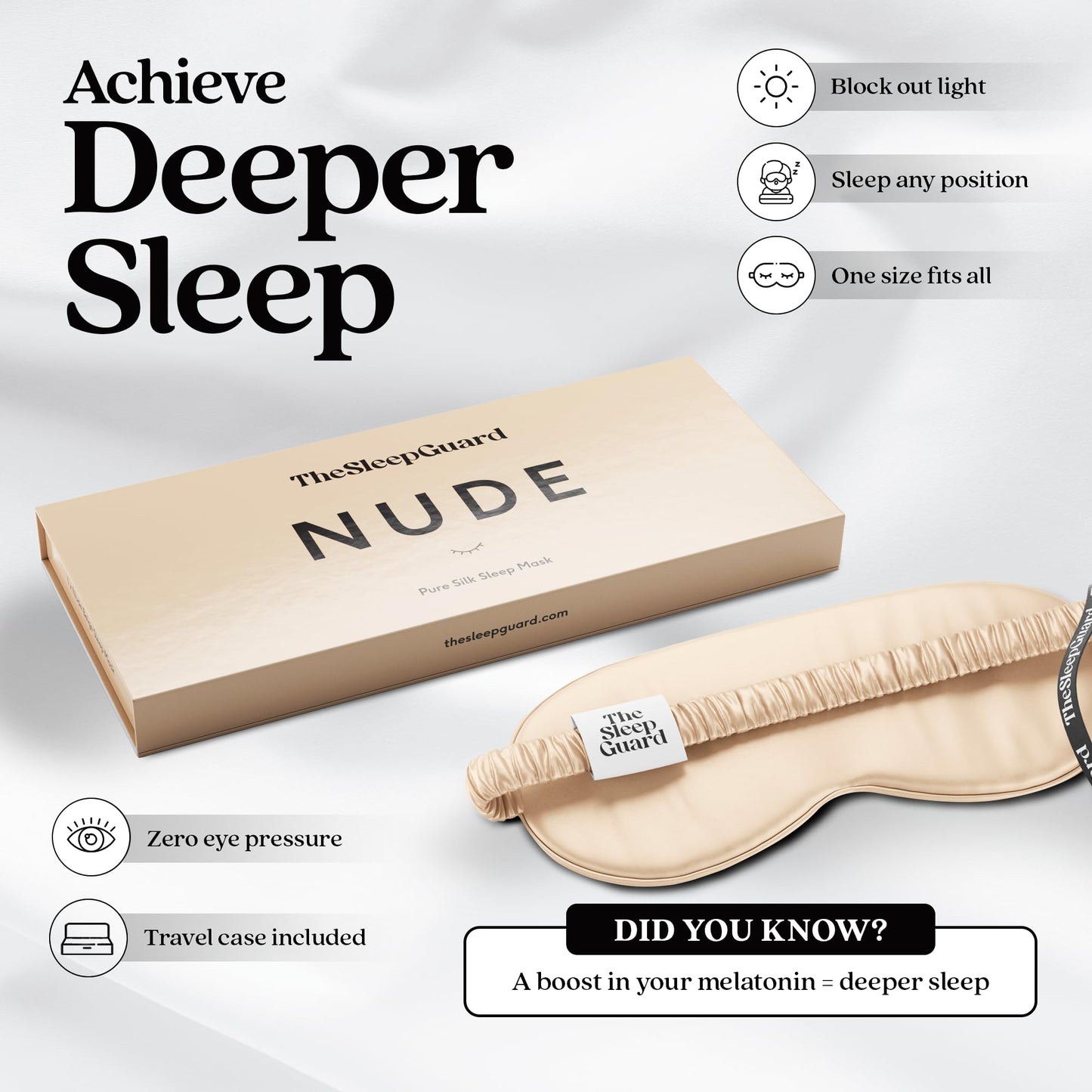 TheSleepGuard Pure Silk Sleep Mask [100% 6A Mulberry Silk, 22 Momme] Light Blocking Travel Essentials. Eye Masks for Sleeping. Black Oeko-Tex Blindfold. Eye Covers for Men & Women