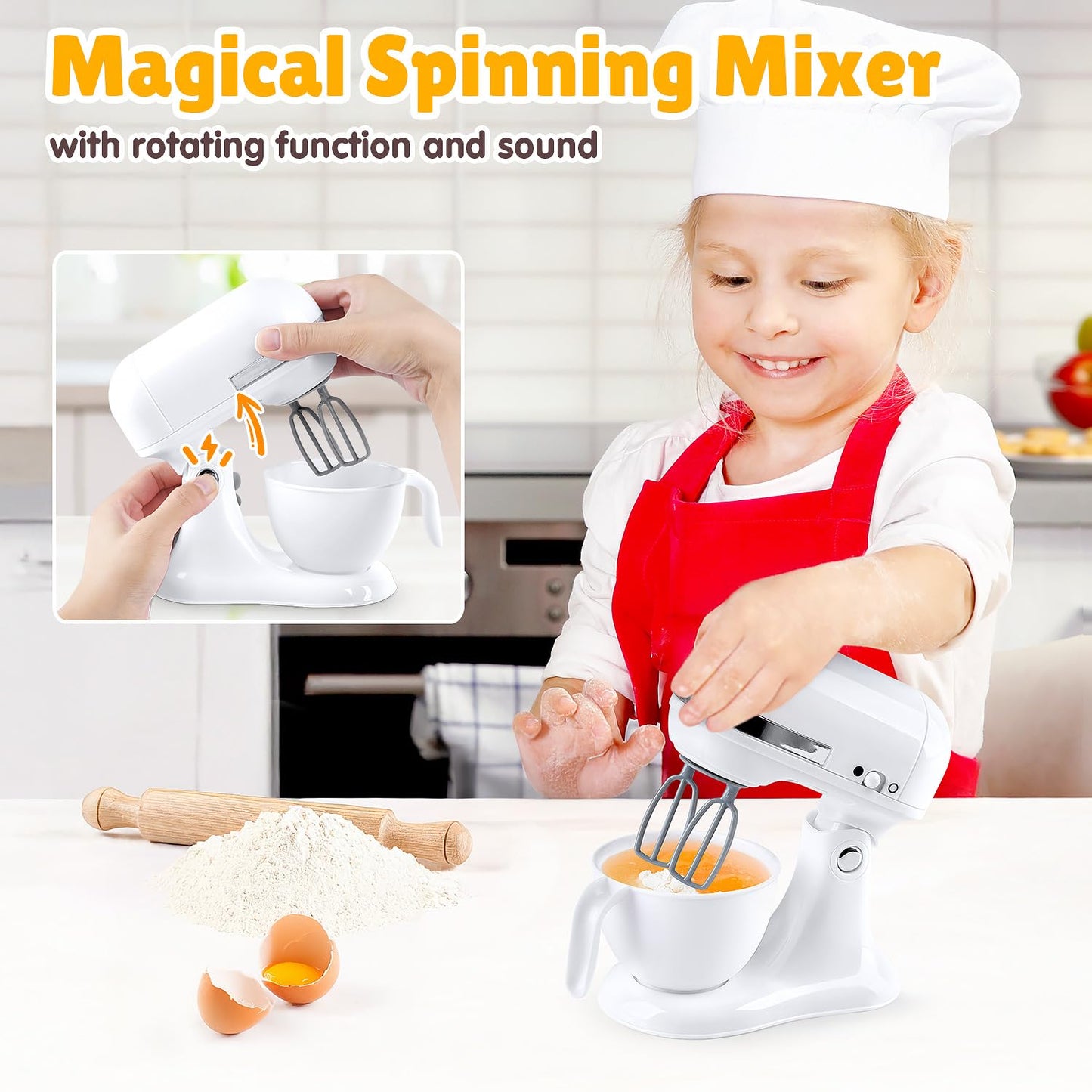 Kids Toy Kitchen Sets, Play Kitchen Accessories for Kids Ages 4-8 3-5, Kitchen Appliance Toys, Blender, Coffee Maker Machine, Mixer, Toaster, Pretend Play Toys for 4 Year Old Girls Toddlers, White