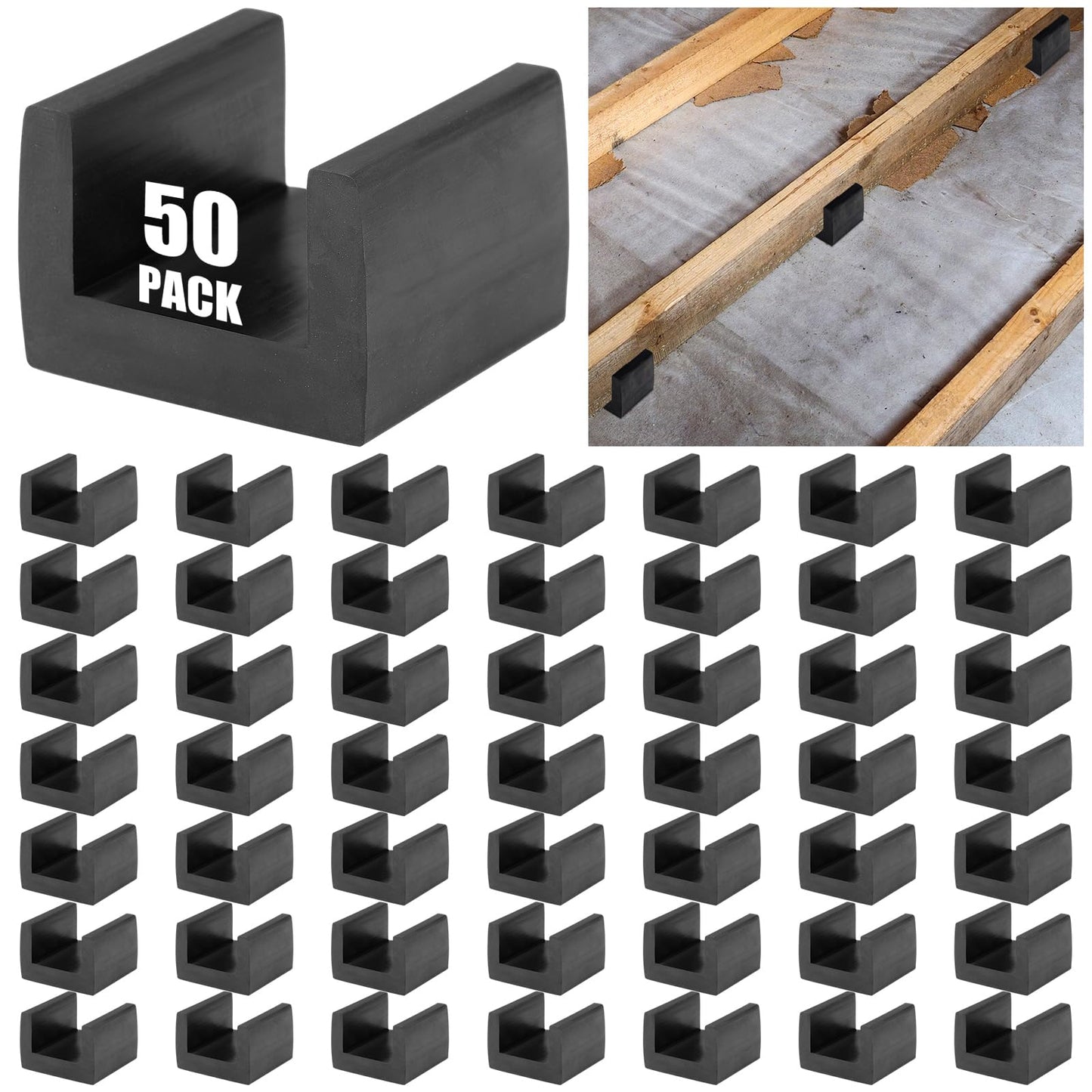 BBTO 50 Pcs U Boat Floor Floaters, Rubber Joist Isolators Floor Decoupler, Sound Isolation Clip for Subfloor Sound Blocking